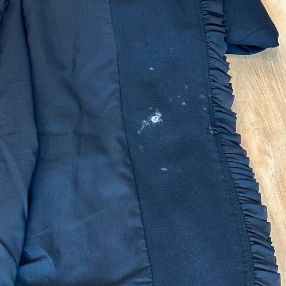 Chicos Military Ponte BlazerJacket Ruffle Trim Buttons Black  XL (Chicos 3) - Picture 12 of 14